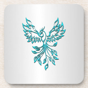 Blauwgroen Blue Phoenix stijgt op zilver Bier Onderzetter