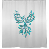 Blauwgroen Blue Phoenix stijgt op zilver Douchegordijn (Voorkant)
