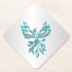 Blauwgroen Blue Phoenix stijgt op zilver Kartonnen Onderzetters