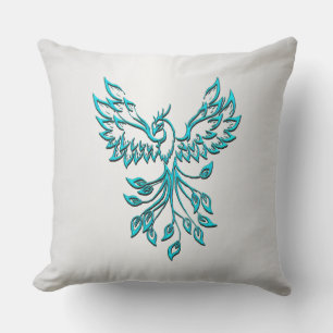 Blauwgroen Blue Phoenix stijgt op zilver Kussen