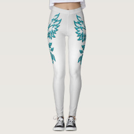 Blauwgroen Blue Phoenix stijgt op zilver Leggings