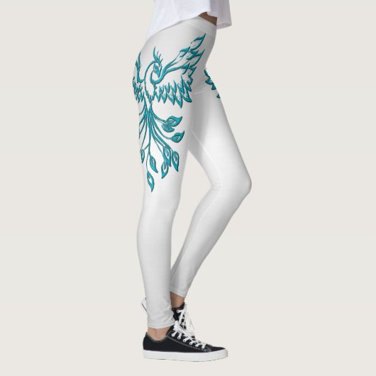 Blauwgroen Blue Phoenix stijgt op zilver Leggings (Rechts)