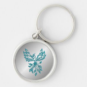 Blauwgroen Blue Phoenix stijgt op zilver Sleutelhanger