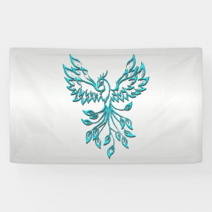 Blauwgroen Blue Phoenix stijgt op zilver Spandoek