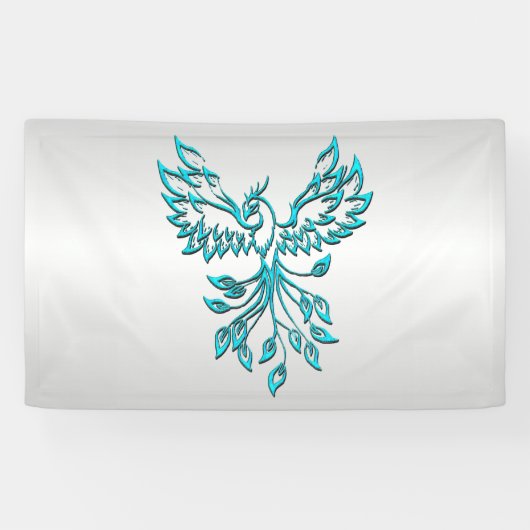 Blauwgroen Blue Phoenix stijgt op zilver Spandoek (Horizontaal)