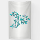 Blauwgroen Blue Phoenix stijgt op zilver Spandoek (Verticaal)