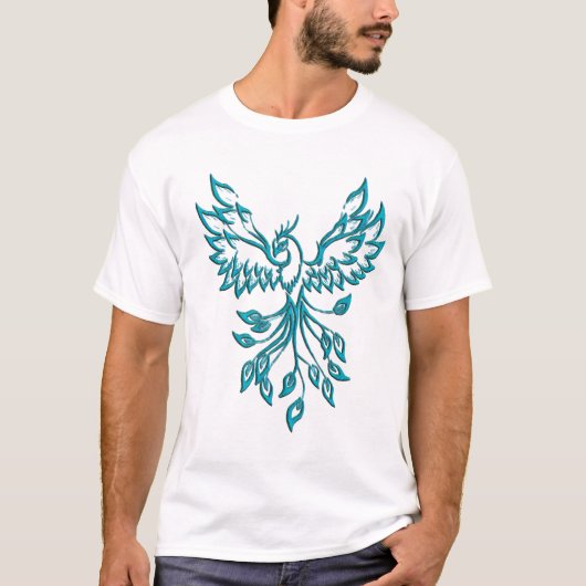 Blauwgroen Blue Phoenix stijgt T-shirt (Voorkant)