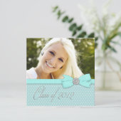 Blauwgroen Blue Photo Graduation-aankondigingen Kaart (Staand voorkant)