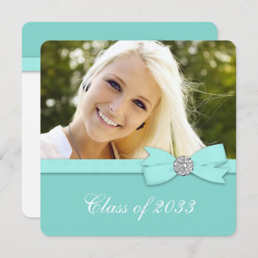 Blauwgroen Blue Photo Graduation-aankondigingen Kaart (Voorkant / Achterkant)