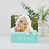Blauwgroen Blue Photo Graduation-aankondigingen Kaart (Staand voorkant)