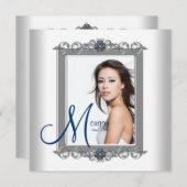 Blauwgroen Blue Photo Graduation-aankondigingen Kaart (Voorkant / Achterkant)