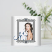 Blauwgroen Blue Photo Graduation-aankondigingen Kaart (Staand voorkant)