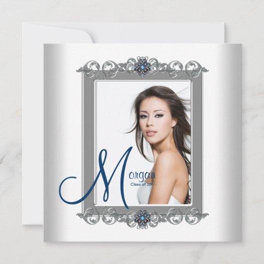 Blauwgroen Blue Photo Graduation-aankondigingen Kaart (Voorkant)