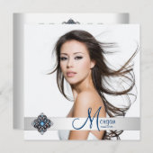 Blauwgroen Blue Photo Graduation-aankondigingen Kaart (Voorkant / Achterkant)