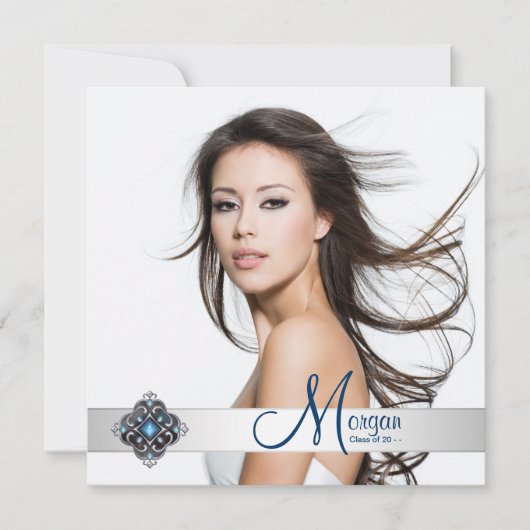 Blauwgroen Blue Photo Graduation-aankondigingen Kaart (Voorkant)