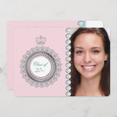 Blauwgroen Blue Pink Princess afstudeeraankondigin Kaart (Voorkant / Achterkant)