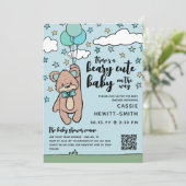 Blauwgroen Blue QR-code beary Cute Boy Baby shower Kaart (Staand voorkant)