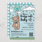 Blauwgroen Blue QR-code beary Cute Boy Baby shower Kaart (Voorkant / Achterkant)