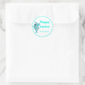 Blauwgroen Blue Rabbit Easter sticker. Ronde Sticker (Tas)