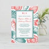 Blauwgroen Blue Red Seashells Beach Weddenschap Kaart (Staand voorkant)