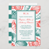 Blauwgroen Blue Red Seashells Beach Weddenschap Kaart (Voorkant / Achterkant)