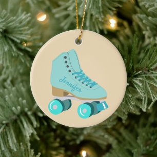 Blauwgroen Blue Retro Quad Roller Schaats Foto Keramisch Ornament
