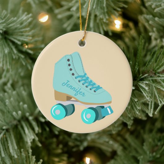 Blauwgroen Blue Retro Quad Roller Schaats Foto Keramisch Ornament (Boom)