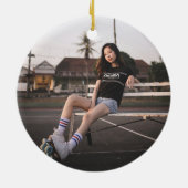 Blauwgroen Blue Retro Quad Roller Schaats Foto Keramisch Ornament (Achterkant)