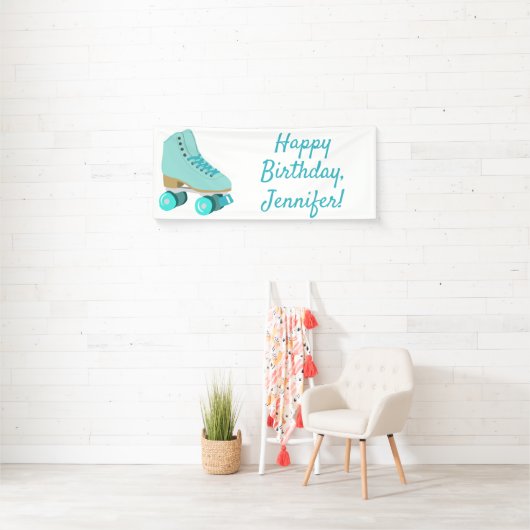 Blauwgroen Blue Retro Quad Roller Schaats, speciaa Spandoek (Insitu)