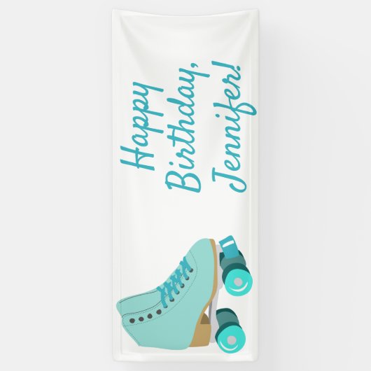 Blauwgroen Blue Retro Quad Roller Schaats, speciaa Spandoek (Verticaal)