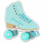 Blauwgroen Blue Retro Quad Roller Schaats, speciaa Sticker (Voorkant)