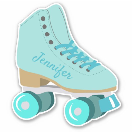 Blauwgroen Blue Retro Quad Roller Schaats, speciaa Sticker (Voorkant)