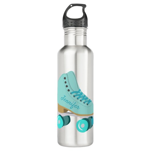 Blauwgroen Blue Retro Quad Roller Schaats, speciaa Waterfles (Voorkant)