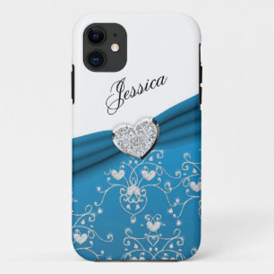 Blauwgroen Blue Ribbon Heart Damask iPhone 5 Hoesj Case-Mate iPhone Case