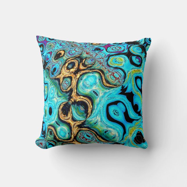 Blauwgroen Blue Ripple Abstract Sierkussen (Voorkant)