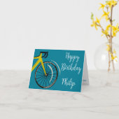 Blauwgroen Blue Road Fietser Verjaardag Kaart (Gele Bloem)