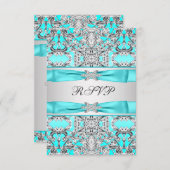 Blauwgroen Blue RSVP Response Kaart (Voorkant / Achterkant)