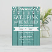 Blauwgroen Blue Rustic Wood bruiloft uitnodiging (Staand voorkant)