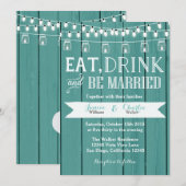 Blauwgroen Blue Rustic Wood bruiloft uitnodiging (Voorkant / Achterkant)