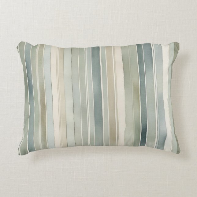 Blauwgroen Blue Sage Green Cream Distressed Stripe Accent Kussen (Voorkant)