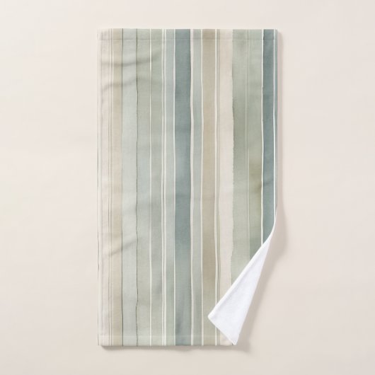 Blauwgroen Blue Sage Green Cream Distressed Stripe Bad Handdoek (Handdoek)