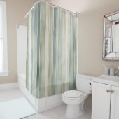 Blauwgroen Blue Sage Green Cream Distressed Stripe Douchegordijn (In situ)