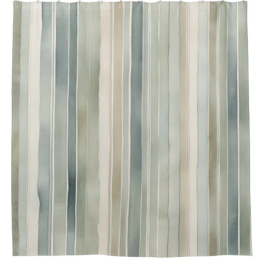 Blauwgroen Blue Sage Green Cream Distressed Stripe Douchegordijn (Voorkant)