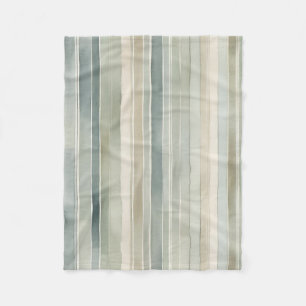 Blauwgroen Blue Sage Green Cream Distressed Stripe Fleece Deken