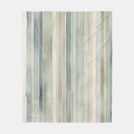 Blauwgroen Blue Sage Green Cream Distressed Stripe Fleece Deken (Voorkant)