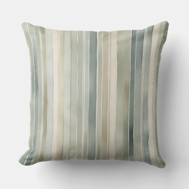 Blauwgroen Blue Sage Green Cream Distressed Stripe Kussen (Voorkant)