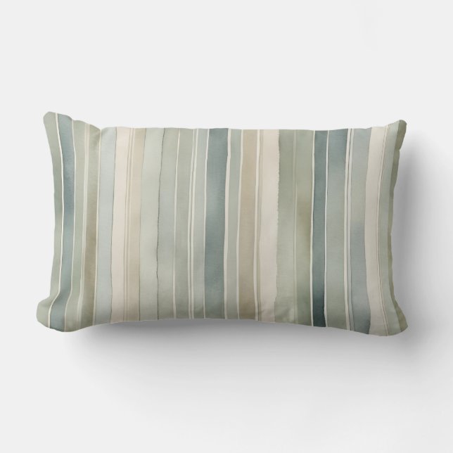 Blauwgroen Blue Sage Green Cream Distressed Stripe Kussen (Voorkant)