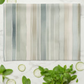 Blauwgroen Blue Sage Green Cream Distressed Stripe Theedoek (Gevouwen)