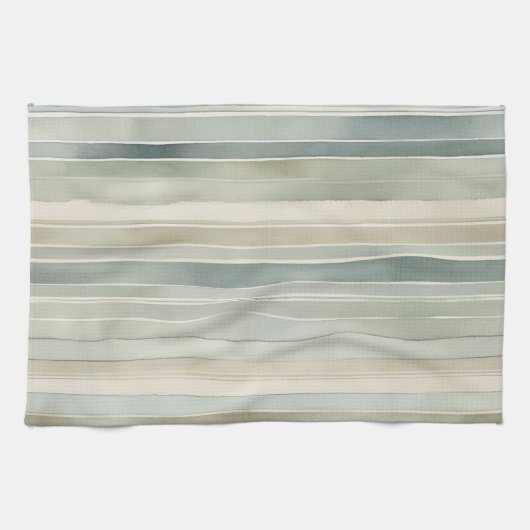 Blauwgroen Blue Sage Green Cream Distressed Stripe Theedoek (Horizontaal)