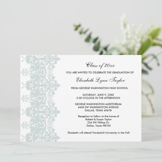 Blauwgroen Blue School Afstuderen aankondiging (Staand voorkant)